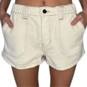 PacSun Cream Brown Stitching Utility Cargo Shorts